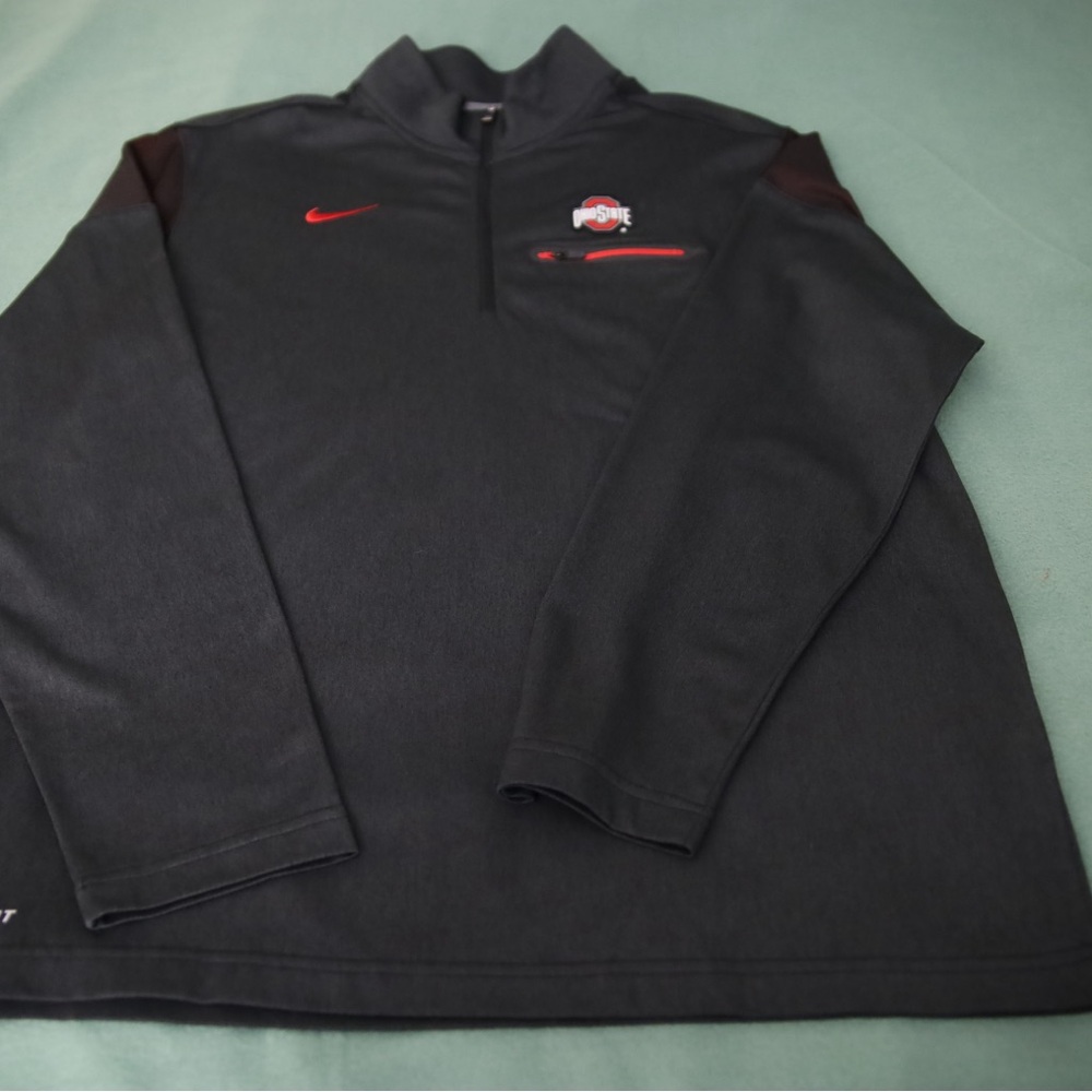 Ohio State Buckeyes Shirt Mens Large Nike Dri Fit Long Sleeve 1/4 Zip Sweater